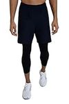 TCA Men's 2 in 1 Running Training Workout Short & Base Layer Compression Legging with Zip Pocket - Navy/Black (Tights), L