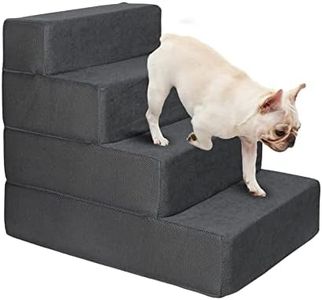 PaWz Dog Stairs Ramp Portable Climbing Washable Removable Cover 4 Steps Large, Dog Sofa Ladder, Pet Adjustable Height Step Ladder, High-Density Foam Dog Ramp, Dog Steps for Bed, Grey