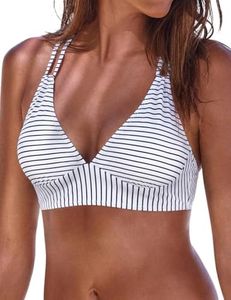 Firpearl Women Push Up Bikini Top Criss Cross Back Swimsuit Top Sexy Triangle Bathing Suit Tops White&Black Stripes US12