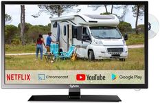 SYLVOX 27 inch Small Smart TV with DVD Player Built in, 1080P Android Caravan TV with Google Play, Voice Assistant, HiFi Speaker, DVB-T2/C/S2, Seismic Design 12V TV for Motorhomes, Caravans, Campervan