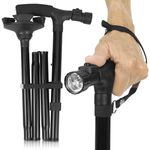 Vive Walking Stick Cane with Light - Folding Lightweight Collapsible Aluminum Walking Aid with Flashlight - Bariatric Foldable Small Travel Stick - Men, Women, Senior - Easy Fold Up