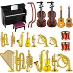 24 Pieces Dollhouse Musical Instruments Miniature Violin Piano Trumpet Saxophone Electric Guitar Tiny Instruments Set for Mini House Musical Room Succulent Garden (Black Piano)