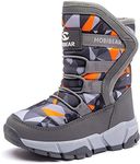 BODATU Boys Girls Snow Boots Outdoor Waterproof Winter Kids Shoes Grey/Orange, 8 Toddler