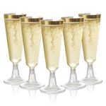 MATANA 48 Premium Elegant Plastic Champagne Flutes with Gold Rim, 150ml - Reusable Toasting Glasses, Cocktail Prosecco Glasses for Weddings, Birthdays, Christmas, BBQ, Parties