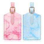 Luggage Tags 2 Pack, LEUOSO Travel Secure Luggage Labels, PU Marble Baggage Labels, Suitcase ID Tag Set, Personalized Business Card Holder for Travel Privacy Protection, Preventing Loss (Pink+Blue)