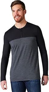 Smartwool Men's Merino Sport 150 Henley Shirt - Moisture-Wicking, Lightweight Merino Wool T-Shirt for Hiking, Running & Camping – L, Black-Charcoal Heather