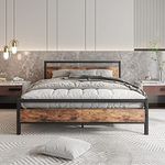 HOJINLINERO Queen Bed Frame with Wood Headboard,Platform Bed Frame Queen Size No Box Spring Needed,Heavy Duty Metal Slats Support,Mattress Foundation,Easy Assembly,Queen Size Bed Frame,Rustic Brown