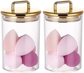 2 Pack 24 oz Medium Acrylic Storage Apothecary Jar with Gold Airtight Lid | Bathroom Vanity Organizer Containers | Ideal Decorative Canisters for Shells, Bath Salt, Grains, Cotton Ball, Flossers