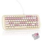 iRoboosta 75% Typewriter Style Milky Mechanical Gaming Keyboard, White Backlit Light Up Keyboard with Pink Switch, Retro Round Punk Keycap 84 Keys Cute Wired Creamy Keyboard (84 Milk Tea)