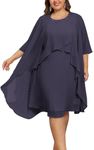 Hanna Nikole Women Chiffon Dresses for Special Occasions Plus Size Knee Length Crew Neck Dresses for Women Wedding Guest Charcoal Gray 1X