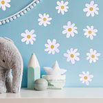 Pack of 36 Wall Stickers Children's Room White Daisy Self-Adhesive Wall Stickers Wall Decoration DIY Wall Stickers Boho for Girls and Boys Baby Room Bedroom Children's Room Decoration (White)