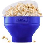 Microwaveable Silicone Popcorn Popper, BPA Free Collapsible Hot Air Microwavable Popcorn Maker Bowl, Use In Microwave or Oven (Blue)