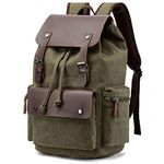 Leather Backpack for Men & Women, Denim Canvas Laptop Rucksack Casual Bookbag Hiking Bag Travel Daypack