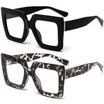 Breaksun Oversized Blue Light Glasses for Women Fashion Thick Square Computer Eyewear Non-Prescription Black Glasses (Black+ White Leopard)