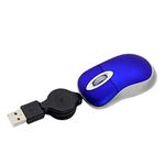 elec Space Mini Travel USB Optical Mouse Retractable Mouse Small Portable Cable USB Wired Gaming Blue Mice for Computer PC Laptop Notebook Kids Office Desktop Accessories