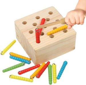 Boxiki kids Wooden Montessori Toys for Babies, Toddlers & Kids, Fine Motor Skills, Magnetic Worm Game for 3 Years Old