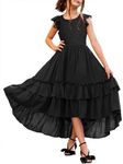 HOSIKA Girls Lace Boho Flower Girl Dress Ruffle Sleeve A-Line Formal Dresses for Wedding Party 6-12 Years, Black, 8 Years