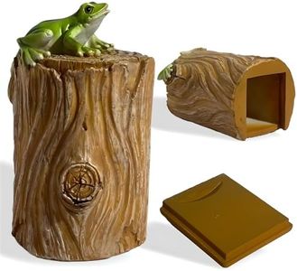 Frog Stump Fake Rock Key Hider – Outdoor Hidden Key Holder, Realistic Tree Log Design with Secret Compartment, Geocaching Prop & Garden Security Box