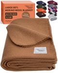Woolly Mammoth Woolen Company Merino Wool Blanket - Warm Camping Blanket - for Car Emergency Kits, Picnics, Outdoor Festivals and Sport Stadiums (66" x 90" Sandstone)