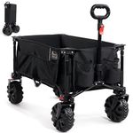 TIMBER RIDGE Festival Trolley Detachable Big Wheels 100kg Capacity Collapsible Folding Wagon for Camping Beach Garden Picnic Shopping, Heavy Duty Cart with Adjustable Handle & Cover Bag, Black