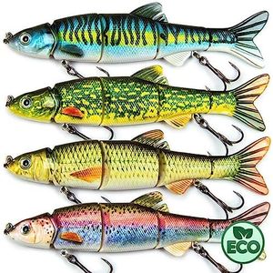 Eco-Friendly Bass Fishing Lure Set (4pcs) | Sustainable Crankbaits, Jerk Baits, Gliders & Multi Jointed Swimbaits | Unique Kit of Freshwater & Saltwater Baits (Set 8: 6.5", 1.4oz)