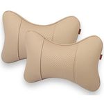 DETACHI Faux Leather Car Neck Rest Pillow/Cushion Set of Pillows Compatible with All Cars - Pack of 2 Pieces (Beige)