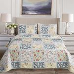 Hadi London 3Pcs Patchwork Quilted Bedspreads with 2 Shams | Reversible Floral Print | Lightweight Quilt Comfort | Fits Double and King Size Beds 220x240cm | 30 Unique Designs (MILAN-104)