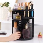 HomeStrap 360 Rotating Cosmetics Makeup Organizer, Adjustable Multifunctional Bathroom Storage Rack, Vanity Countertop, Fits Makeup Brushes, Lipsticks, Bottles, Compacts, Nail Paints | Black