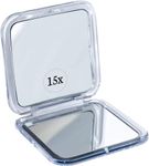 MIRRORVANA Small Compact 15X Magnifying Mirror for Travel - Handheld, Foldable & Very Lightweight - Mini Pocket-Sized Magnified Mirror for Purse - Square 8cm x 8cm