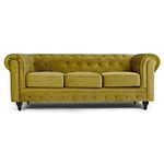 Bravich Velvet Chesterfield Sofa- Gold. 3 Seater Settee, Soft Plush Fabric Couch. Living Room Furniture, Easy Clean. 3 Seater- 209cm x 90cm x 78cm