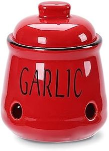 HAOTOP Garlic Keeper with Lid, Ceramic Mini Garlic Container Saver for Countertop, Keep Your Garlic Cloves Fresh, Red