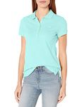 Nautica Women's 5-Button Short Sleeve Cotton Polo Shirt, Aruba Blue, Large