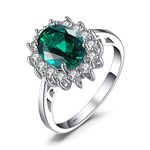 JewelryPalace Princess Diana Kate Middleton Class Gemstone Birthstone Sapphire Emerald Halo Statement Engagement Rings for Women, Anniversary 925 Sterling Silver Promise Rings