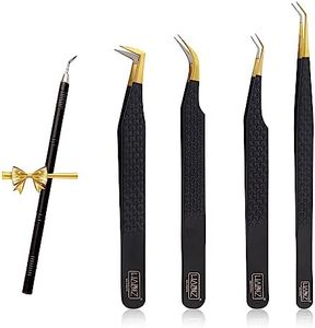 HADIZ Set of 4 Diamond Grip Eyelash Extensions Tweezers Japanese Stainless Steel Lash Tweezer (Black)