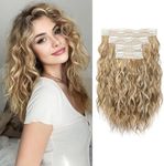 REECHO Clip in Hair Extensions, 4PCS Hair Extensions 12" Short Curly Wavy Blonde hair extensions Invisible Lace Weft Natural Soft Hairpieces for Women – Golden Blonde with Highlights