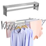 Vikaqi Wall Mounted Clothes Drying Rack, Foldable Wall Mount Laundry Drying Rack Folding Indoor, Drying Rack Clothing Collapsible, Retractable Towel Drying Rack, Space Saver with 7 Drying Rods