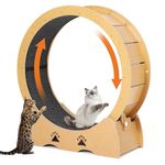 Cat Wheel Treadmill, 34" Large Cat Exercise Running Wheel with Carpeted Runway, Fitness Weight Loss Device for Kitty’s Longer Life, Natural Wood Color