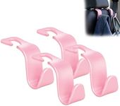 Amooca Universal Car Headrest Hooks, Car Organizer Hanger Storage Hooks for Bag Purse Cloth Grocery (Pink Set of 4)