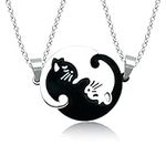 Cat Yin Yang Necklace Matching Necklace for Couples Friendship Necklace for 2 Couple Cat Necklace (A:Black and white)