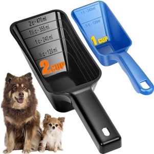 Aosnare 2-Pack Dog Food Scoop Set,1 Cup and 2 Cup Plastic Pet Food Measuring Scoops with Clear Measurement Lines,Multi-Purpose Pet Food Scooper for Dogs, Cats, Birds & More (Blue and Black)