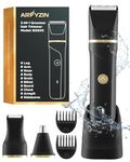 Body Hair Trimmer Men Painless Body Groomer & Ball Trimmer Men,3 in 1 Pubic Hair Trimmer for Men,USB Recharge Dock,Replaceable Ceramic Blade Heads,IPX7,Mens Grooming Kits,Black