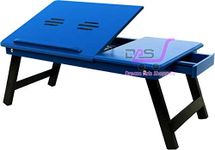 Foldable Laptop Desk Bed Table, Adjustable Lap Desk Laptop Stand with 5 Adjustable Angles, Portable Lap Tray Table with Cup Holder, Laptop Bed Desk Tray Table for Eating Working Writing((Blue)