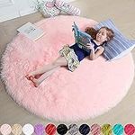 Pink Round Rug for Girls Bedroom,Fl