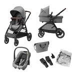 Maxi-COSI Zelia S Trio Stroller 3 in 1 Set, 0-4 Years, Up to 22 kg, Foldable, Compact and Adjustable Stroller, Includes CabrioFix S i-Size Car Seat, Accessories, Diaper Bag, Grey
