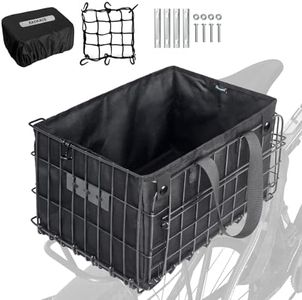 RAYMACE Bike Basket Rear,Bicycle Basket with Removable Liner,Rainproof Cover and Cargo Net,Folding Bike Baskets for Adult,Quick Release Design Fits for Most Rear Mounted Bike Rack