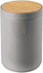 mDesign Plastic Round Trash Can Small Wastebasket - Garbage Bin Container with Swing-Close Lid - Bathroom Garbage Basket - Holds Waste, Recycling - 1.3 Gallon - Basa Collection - Gray/Natural