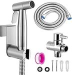 Handheld Bidet Sprayer Set for Toilet Stainless Steel Matte Black Full Pressure & Stainless Steel & Leakproof with Hose Great Water Pressure for Bathing Pets, Personal Hygiene (Silver)