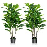 Goplus Fake Fiddle Leaf Fig Tree, 2-Pack 51'' Tall Artificial Tree Greenery Plants in Pots W/100 Leaves, Decorative Faux Trees for Indoor Home Office