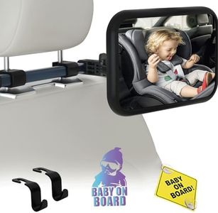 Espejo Bebe Coche ||Rotación de 360°||Telescópico y Ajustable|| 100% Irrompible Espejo Coche Bebe Asiento Trasero ||Ganchos y pegatinas ||Fácil de observar a su bebé mientras conduce (10 x 6.8IN)