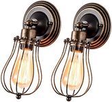 GLADFRESIT Vintage Wall Light, Industrial Lighting Adjustable Socket Rustic Sconces Wire Metal Cage Wall Lamp Indoor Home Retro Lights Fixture (Single Lamp-Base Painted with Oil Rubbed Bronze 2 Packs)